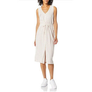 RVCA Kristen Strake Liu Wong Midi Dress V Neck Button Front Cinch Waist SZ S